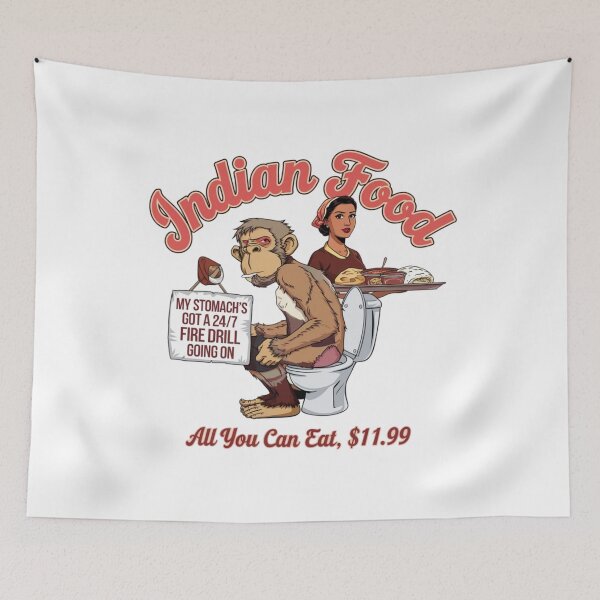 Item preview, Indian Food, Monkey, Spicy, toilet humor, foodie, funnyfits70, Humor, Funny, retro, vintage, funny quotes, animal humor, designed and sold by FunnyFits70.