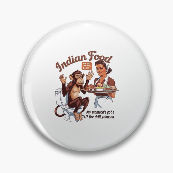 Aperçu de l'œuvre Nourriture indienne, singe, épicé, humour de toilette, gourmand, funnyfits70, humour, drôle, rétro, vintage, citations drôles, humour animalier, créée et vendue par FunnyFits70.