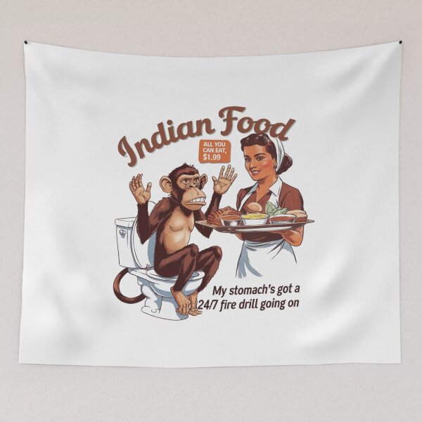 Item preview, Indian Food, Monkey, Spicy, toilet humor, foodie, funnyfits70, Humor, Funny, retro, vintage, funny quotes, animal humor, designed and sold by FunnyFits70.