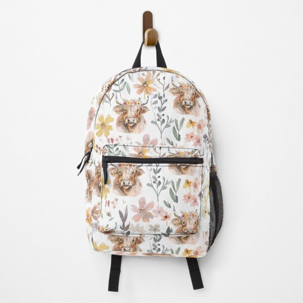 Vista previa del artículo con la obra «Vaca de las Tierras Altas con flores en acuarela», diseñado y vendido por MistyTime.