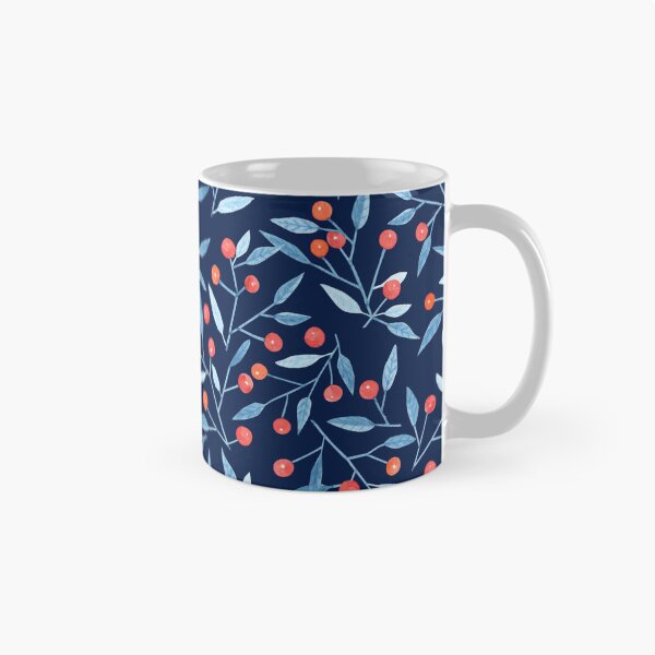 Item preview, Watercolor winter berries on navy background designed and sold by Charlotte Lorge.