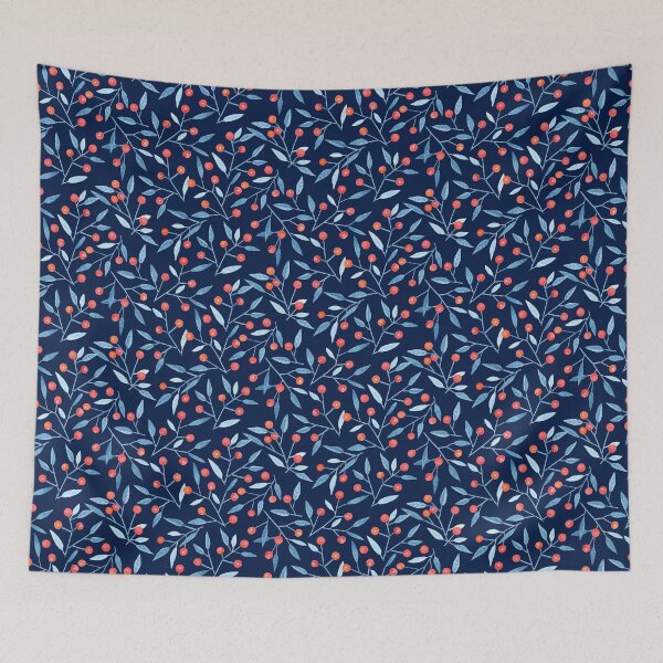 Item preview, Watercolor winter berries on navy background designed and sold by Charlotte Lorge.