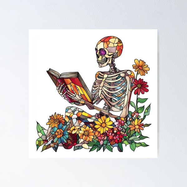 Item preview, Bones And Botany Book Aesthetics Reading Skeleton  designed and sold by GrinGalore.
