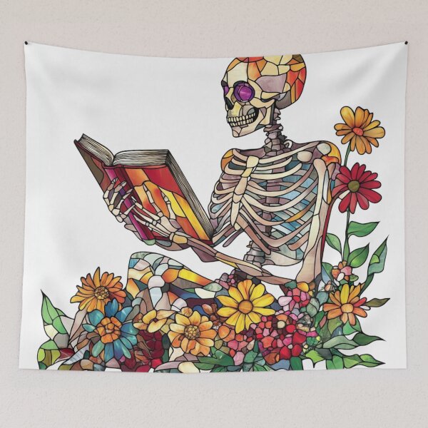 Item preview, Bones And Botany Book Aesthetics Reading Skeleton  designed and sold by GrinGalore.