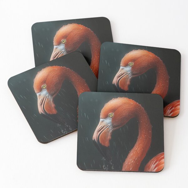 Item preview, Red flamingo in rain - Wildlife photo designed and sold by TheArtistOf2022.