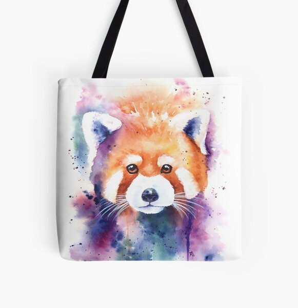 Red Panda Splash Watercolor All Over Print Tote Bag