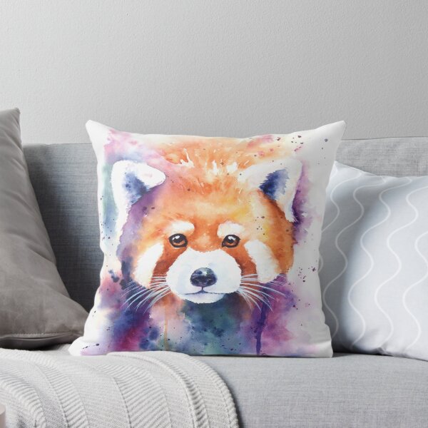 Red Panda Splash Watercolor Throw Pillow