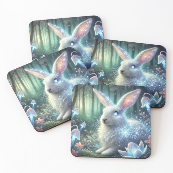Item preview, Ethereal Glowing Rabbit in an Enchanted Forest designed and sold by RealmBeastsAI.
