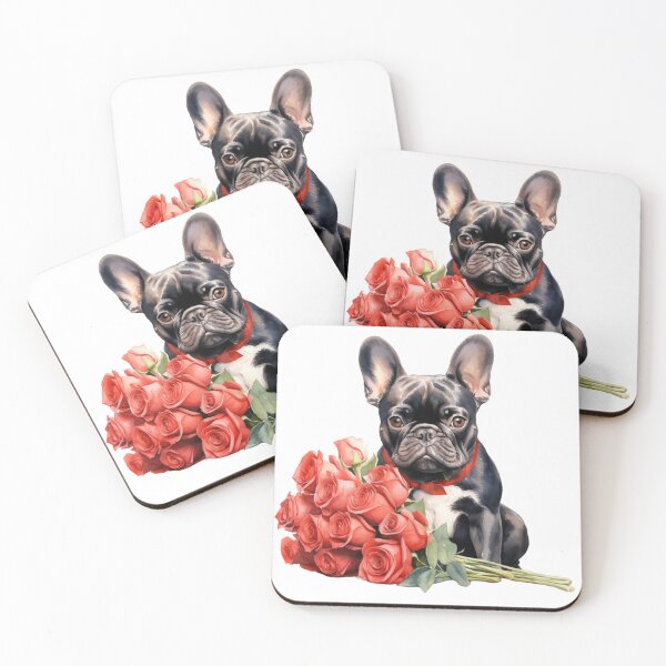 Item preview, Romantic Frenchie - French Bulldog with rose boquet for Valentine's Day designed and sold by Daydreamsatdawn.