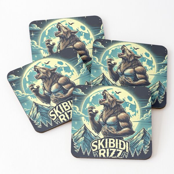 Item preview, Skibidi Rizz buff werewolf howling at the full moon with mountains designed and sold by Kait C.