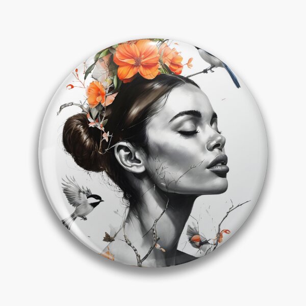 Item preview, Surreal portrait of a woman adorned with vibrant flowers and birds. designed and sold by PholPol1959.