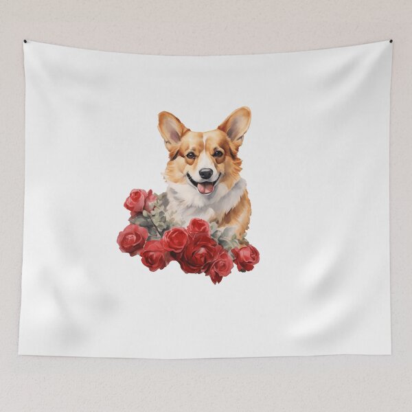 Item preview, Valentine's Day Corgi - Corgy with rose boquet for Valentine's Day designed and sold by Daydreamsatdawn.