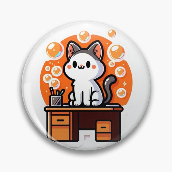 Item preview, Adorable Cartoon Cat Sticker on Desk with Bubbles - Bright and Playful Design designed and sold by Brightpatch.