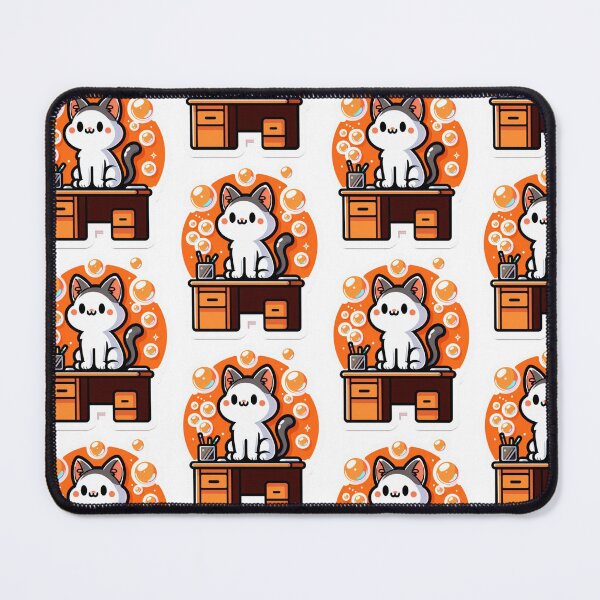 Item preview, Adorable Cartoon Cat Sticker on Desk with Bubbles - Bright and Playful Design designed and sold by Brightpatch.