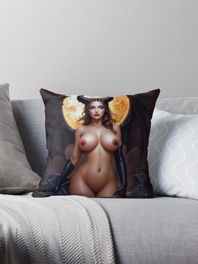 The Dark Seductive Fantasy Of Lust Of the Vampire Queen Stunning AI Concept Art by Xzendor7 Decorative Art Print Throw Pillow