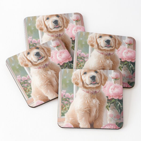 Item preview, Golden retriever puppy with flowers designed and sold by PetsArt.