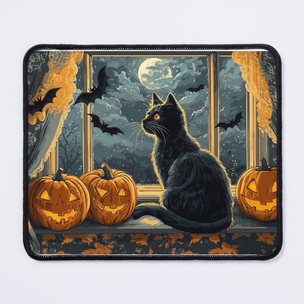 Item preview, Black Cat Sitting In The Window At Halloween designed and sold by KootenayDesigns.