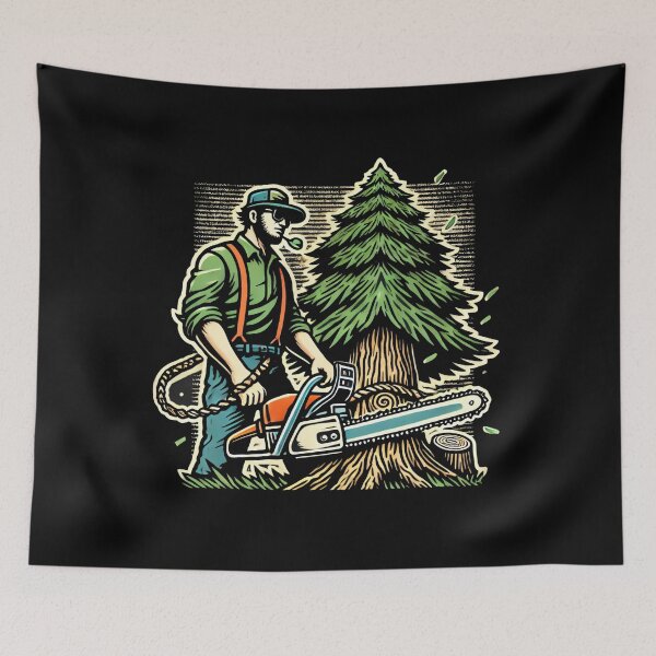 Item preview, Lumberjack with Chainsaw Rustic Artwork for Arborists designed and sold by IceBathDESIGNS.