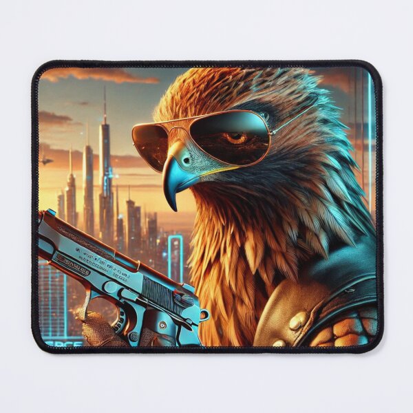 Item preview, Majestic Cyberpunk Hawk with Aviator Sunglasses and Futuristic Weapon designed and sold by Thanabordee.