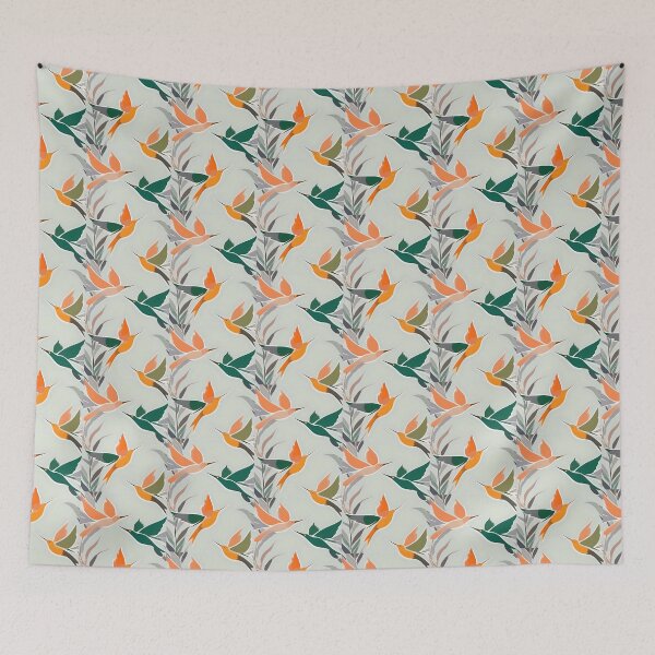 Item preview, Birds Flying From Branch To Branch Green And Peach designed and sold by Ciervo Primavera.