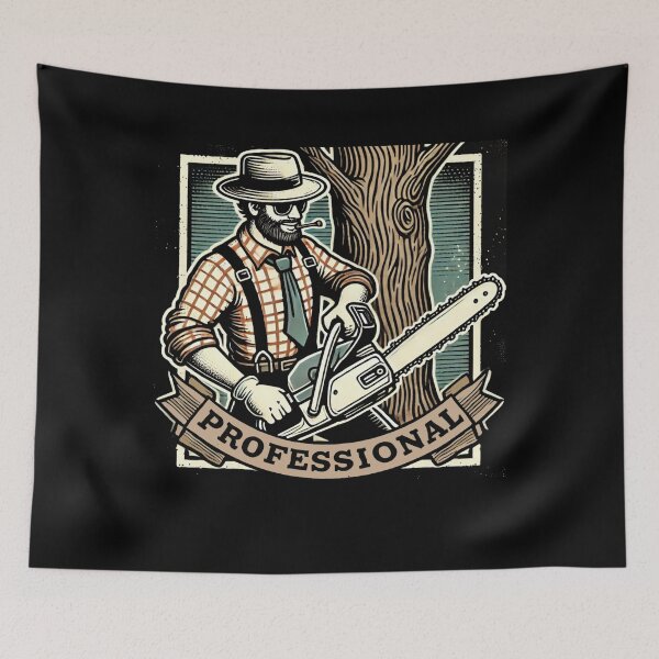 Item preview, Lumberjack with Chainsaw Rustic Artwork for Arborists designed and sold by IceBathDESIGNS.