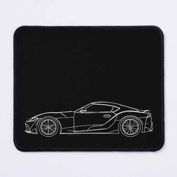 Item preview, Toyota GR Supra - Outline of a sleek sports car in profile on a black background, highlighting its aerodynamic design and modern features. designed and sold by Jerhus.