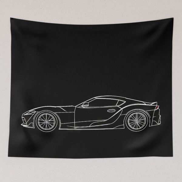 Item preview, Toyota GR Supra - Outline of a sleek sports car in profile on a black background, highlighting its aerodynamic design and modern features. designed and sold by Jerhus.
