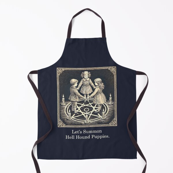 Item preview, "Let’s Summon Hell Hound Puppies" – Dark Humor Vintage Occult Art designed and sold by Victor Shadehorn.