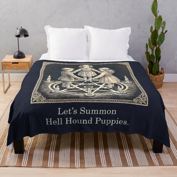 Item preview, "Let’s Summon Hell Hound Puppies" – Dark Humor Vintage Occult Art designed and sold by Victor Shadehorn.