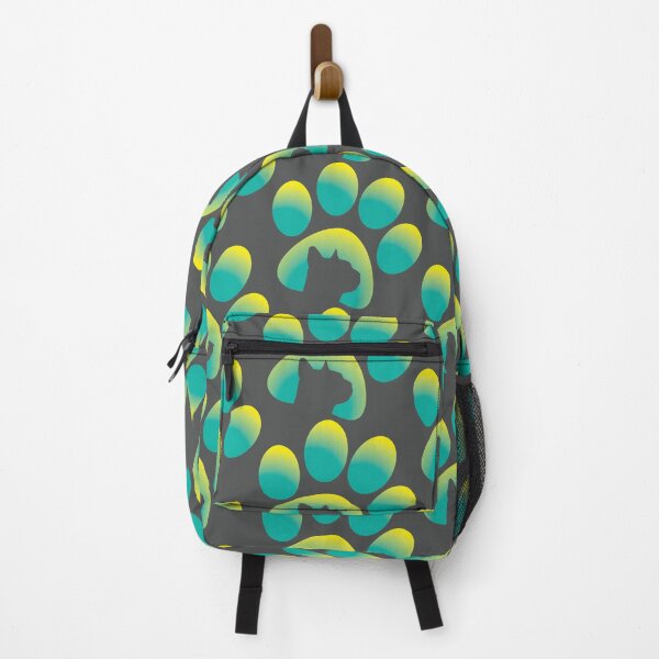 Item preview, Cat silhouette paw print teal and yellow gradient graphic designed and sold by NobizArtwerkz.