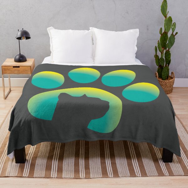Item preview, Cat silhouette paw print teal and yellow gradient graphic designed and sold by NobizArtwerkz.