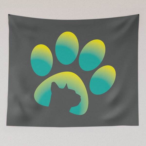 Item preview, Cat silhouette paw print teal and yellow gradient graphic designed and sold by NobizArtwerkz.