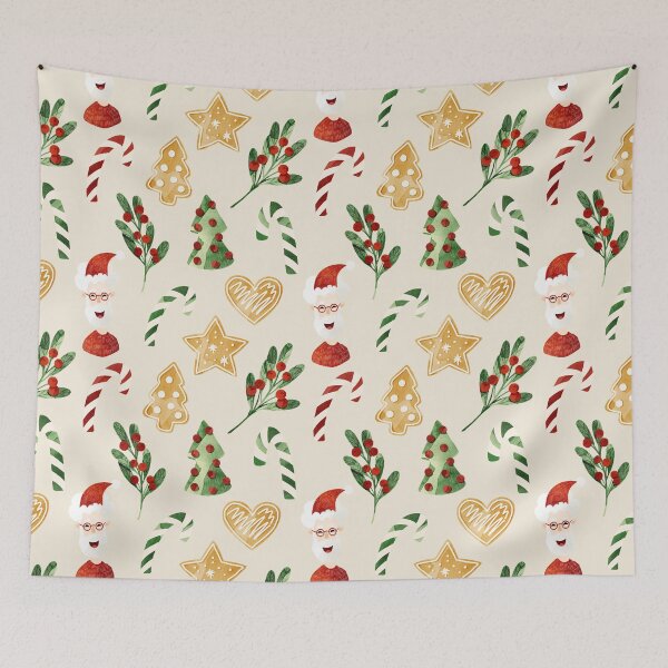 Item preview, Christmas gingerbread cookies, Santa, pine tree, candy canes, mistletoe and stars. Traditional Christmas. designed and sold by helga-wigandt.