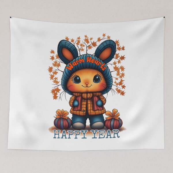 Item preview, Warm Hearts, Happy Year, Festive Bunny, Cozy Winter, Cute Rabbit designed and sold by BukkyStory.
