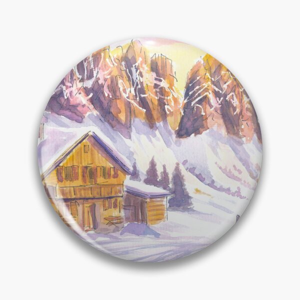 Item preview, Golden Alpine Dolomites Sunset with a Cozy Cabin and Snowy Peaks designed and sold by artshop77.