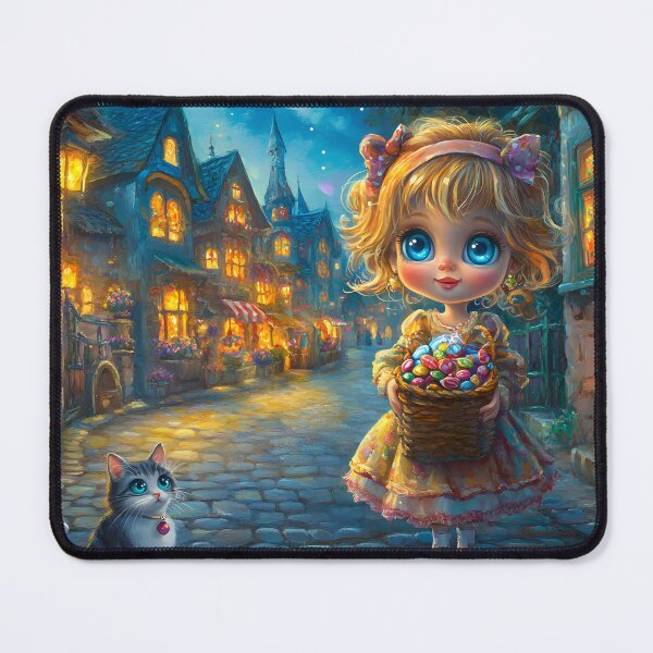 Item preview, Whimsical night street with girl and curious cat. designed and sold by Artessie.