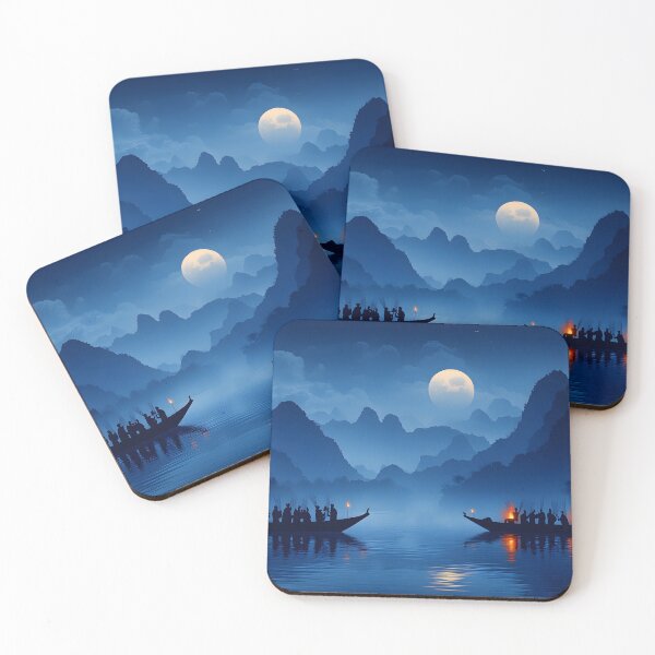 Item preview, Mystical boats under moonlit sky on serene waters. designed and sold by Artessie.