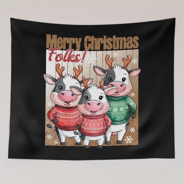 Item preview, MERRY CHRISTMAS FOLKS - KAWAII WATERCOLOR COWS IN UGLY CHRISTMAS SWEATERS designed and sold by justyna-s28.