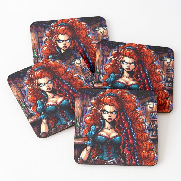 Item preview, Cute Angry Medieval Pub Girl With Wild Red Hair! designed and sold by AIPixelMaster.
