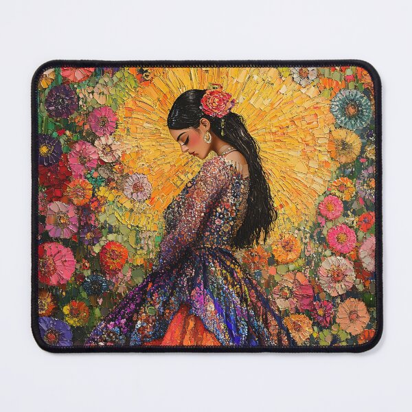 Item preview, Colorful mosaic of woman in dress with floral backdrop. designed and sold by Artessie.