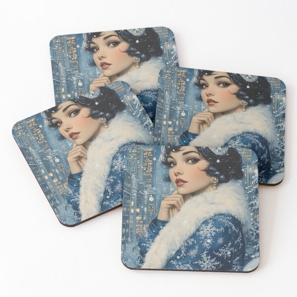Item preview, Elegant woman in snowy cityscape with fur coat designed and sold by Artessie.