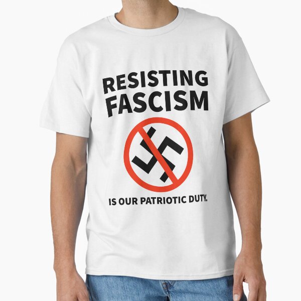 Vista previa del artículo con la obra «Resistir al fascismo es nuestro deber patriótico», diseñado y vendido por Rachel the Artist .