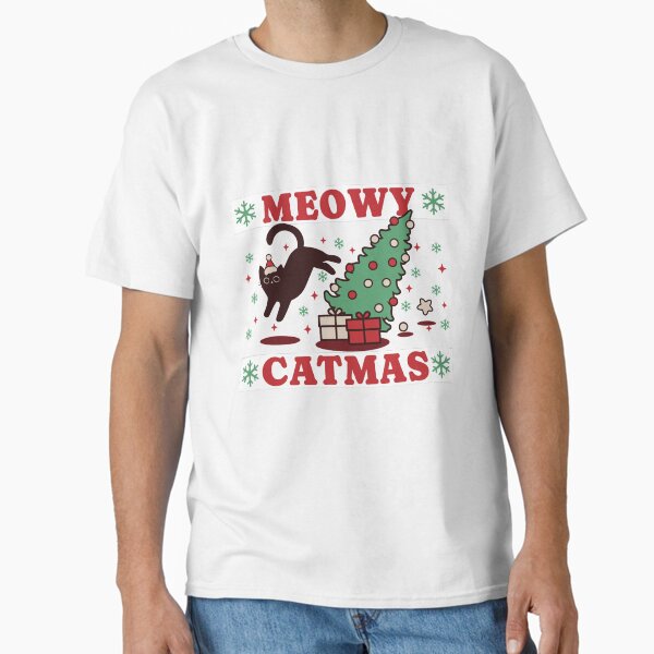 Item preview, Cat-Themed Christmas Tee – Meowy Catmas Design designed and sold by funstuff4all.