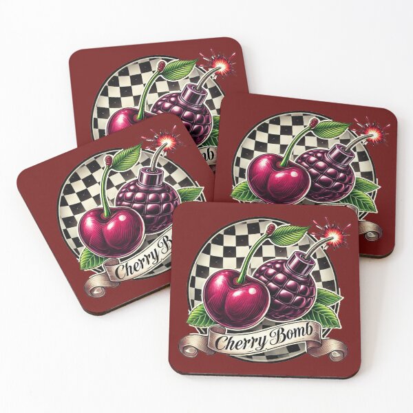 Item preview, Bold Cherry Bomb Retro Tattoo Art with Checkered Background and Explosive Detailing designed and sold by Negative Vibes Only.