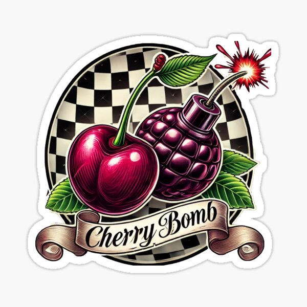 Item preview, Bold Cherry Bomb Retro Tattoo Art with Checkered Background and Explosive Detailing designed and sold by Negative Vibes Only.