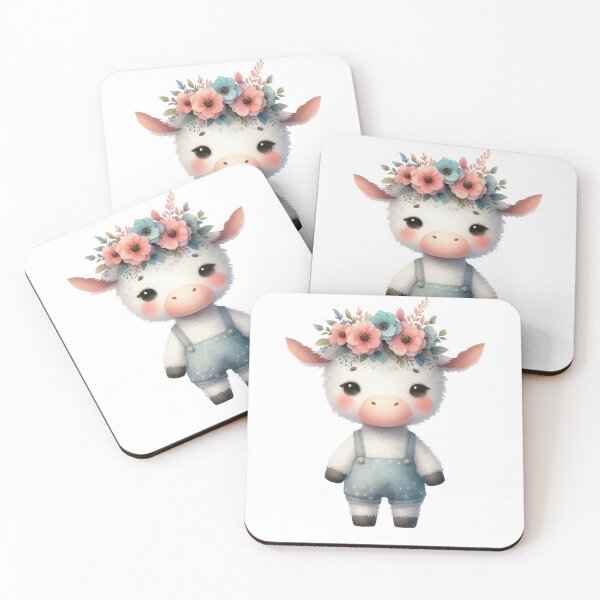Item preview, Adorable Baby Cow with Flower Crown and Overalls in watercolor painting designed and sold by ideandesign.