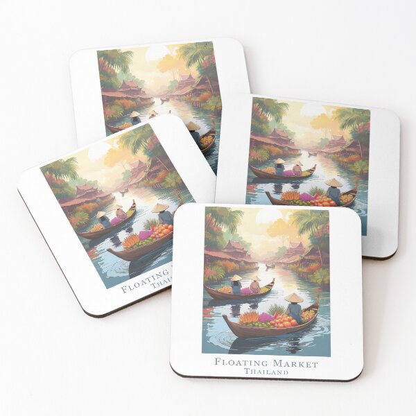 Item preview, Vintage travel poster Thailand – Minimal Retro Design of the Floating Market designed and sold by pod24.