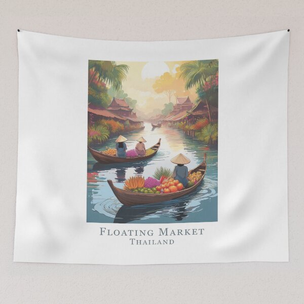 Item preview, Vintage travel poster Thailand – Minimal Retro Design of the Floating Market designed and sold by pod24.