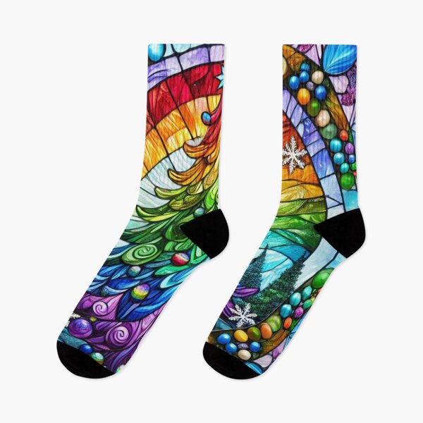 Item preview, Stained glass rainbow evergreen designed and sold by Jennifer McBride.