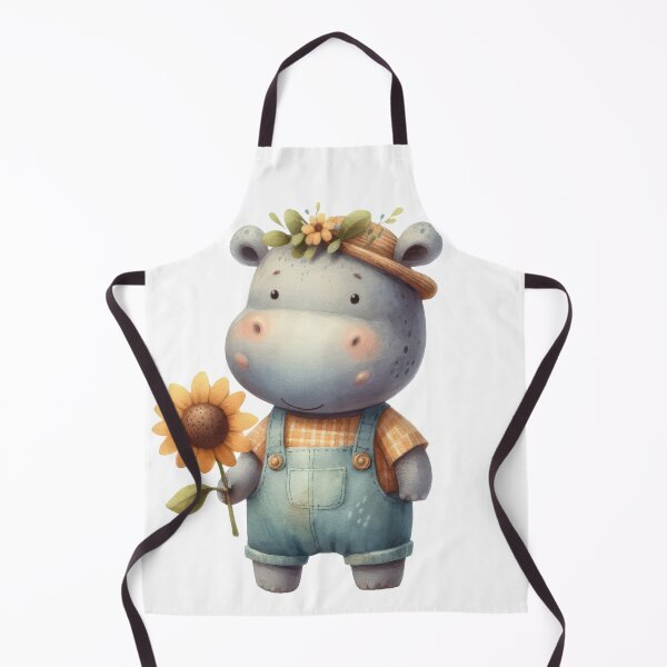 Item preview, a watercolor illustration of a cute hippo wear a overall and holding a sunflower designed and sold by ideandesign.